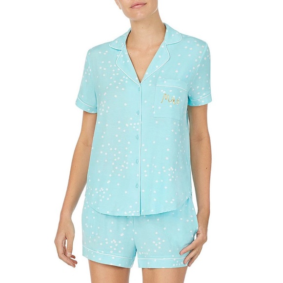 kate spade Other - Kate Spade Womens MRS Bride Blue Polka Dot Pajamas Set Sz S Shirt &Short Comfy
